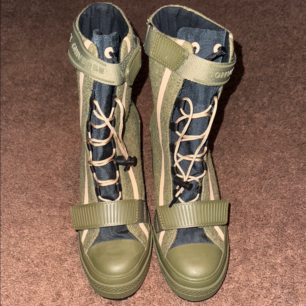 Olive green converse combat boots Women's Shoes